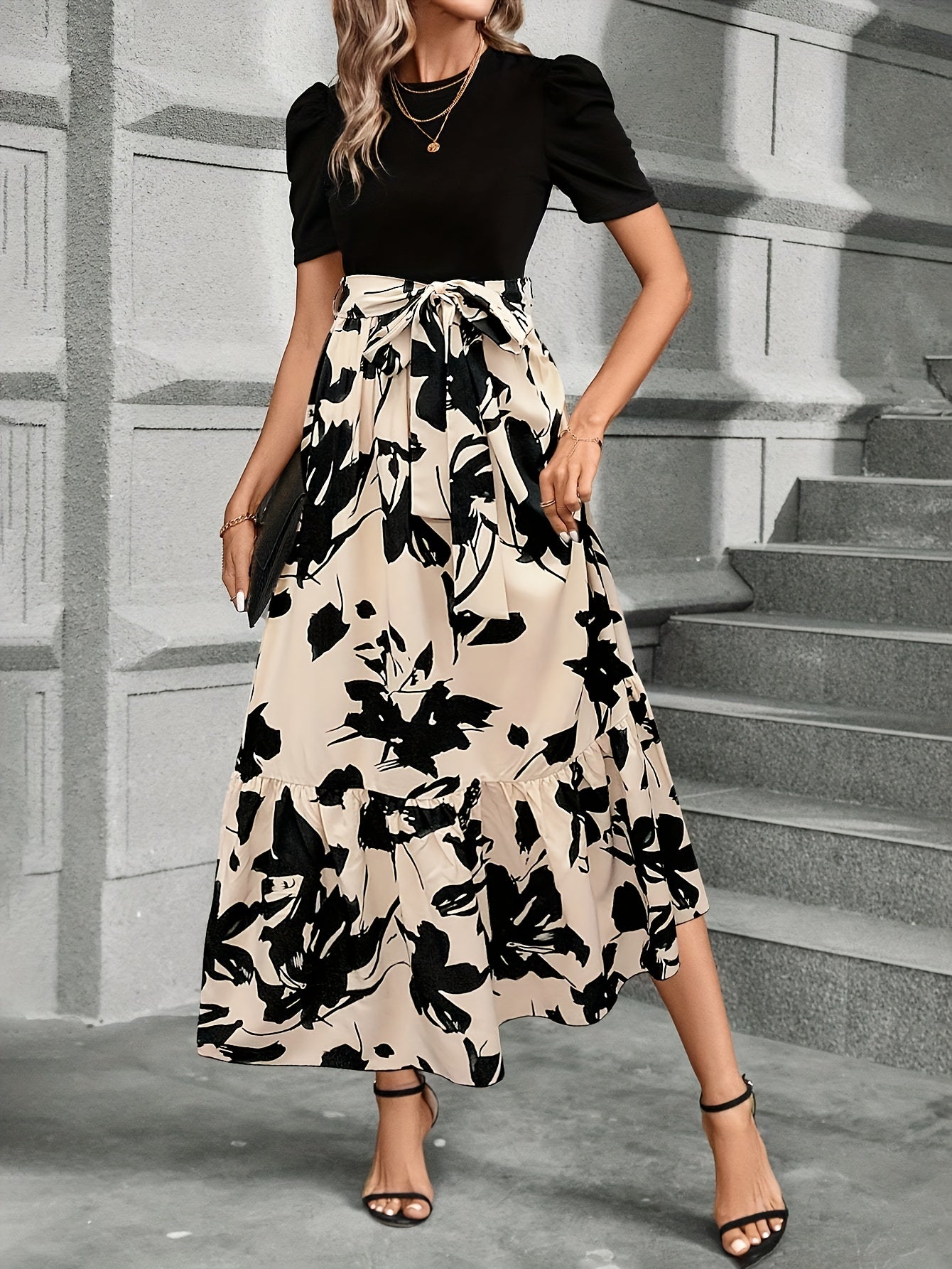 Elegant Floral Print Maxi Dress